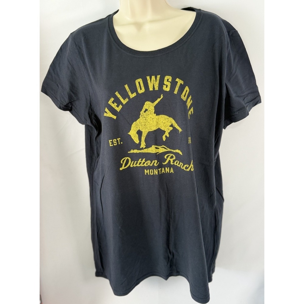 Yellowstone Dutton Ranch Montana fitted Black T shirt Women's Sz 2XL 100% Cotton
